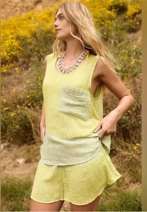 Free People Annabelle Set 100% Cotton Size Medium Yellow Stripes NWOT thumbnail 1