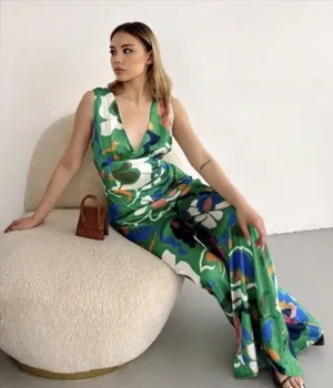 Zara Printed Jumpsuit with Knotted Straps Size XS NWT‎ thumbnail 1
