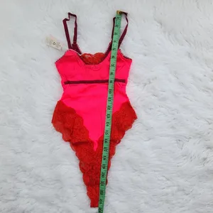 We are HAH -416 NWT Thanks for‎ Nothin Bodysuit Lava/Hala Hot Pink Red Lace XS thumbnail 5