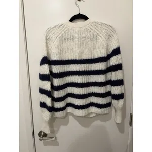 Sézane Basile Cardigan Sweater Blue Ecru Stripe Alpaca Wool Oversized XXS thumbnail 5