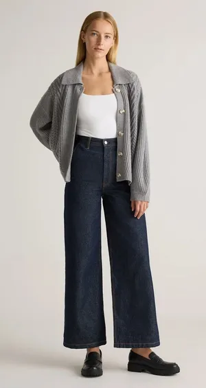Quince Australian Merino Wool Collared Cable Cardigan Heather Grey XS thumbnail 1