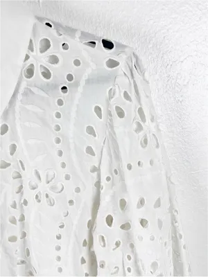 ZARA 100% Cotton White Eyelet Button Long Puff Sleeves Crop Top XL Boho Neutral thumbnail 5
