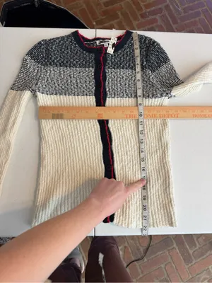 Madewell Striped Bouclé-Knit Cardigan Ivory And Navy Multi Stripe medium NEW thumbnail 6