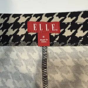 ELLE Houndstooth Knit Pencil Skirt Black/Beige High Rise Knee Pull On 6 thumbnail 2