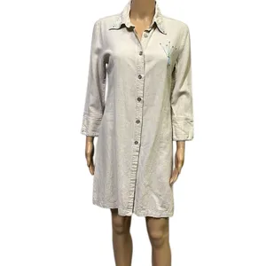 Bahar Linen 3 Quarter Sleeve Button Up Tapered Beaded Shirt Dress Womens 2 thumbnail 5