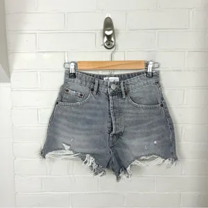 Zara Washed Grey Black Button Fly Distressed Denim Shorts Size 2 thumbnail 2