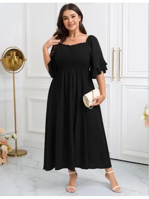 NEW Plus Size Smocked Square Neck Short Sleeve Dress 1X thumbnail 5