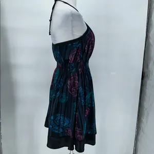 DKNY Jeans Black Fabric Floral Silk Satin Halter Dress Backless Dress Size Large thumbnail 5
