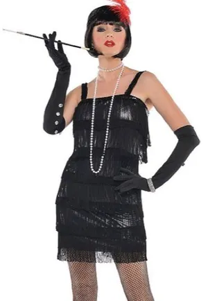 Flapper 1920’s Black Fringe Costume Halloween thumbnail 1