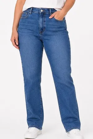 H‎ & M Size 16 Short 26" Inseam Straight High Waist Jeans Blue Denim Stretch thumbnail 1
