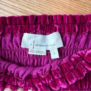 Anthropologie Jewel-Tone Pink Puff-Sleeve Velvet Blouse Peasant Smocked - Size S thumbnail 2