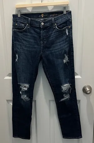7 For All Mankind Josefina Dark Wash Distressed Women’s Skinny Boyfriend Jeans thumbnail 1