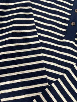 Striped Navy and White Long Sleeve Pj Top by Lands End Size M thumbnail 2