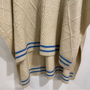 Free People Cream Harbour Stripe Cable knit Poncho Sweater Sz O/S NWT thumbnail 4