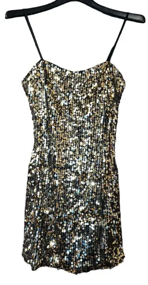 Siren Lily Womens Medium Gold Sequin Sparkly Gold Dress thumbnail 1