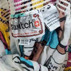 Switch Comic Book Print Maxi Skirt Women OS White Pop Art Smocked Cotton VTG thumbnail 2