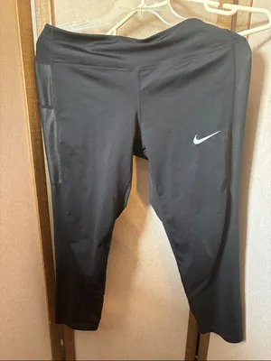 Nike Black Leggings with White Swoosh Large thumbnail 1