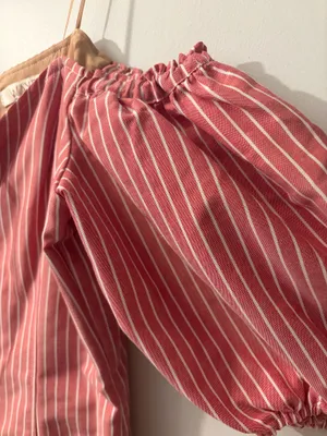 WAYF Red/White Striped Puff Sleeve Lace-Up Mini Dress M thumbnail 4