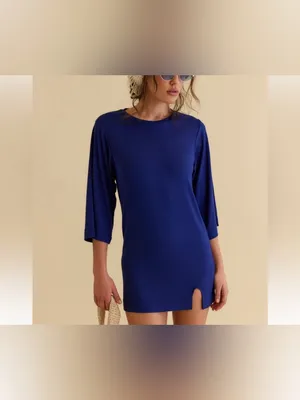 NWT Free People Free-Est Good Feels Tee Mini Dress - blue Poseidon navy - Small thumbnail 3