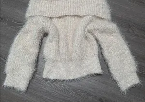 Cozy Fluffy Off-Shoulder Oversized Cream Sweater thumbnail 1