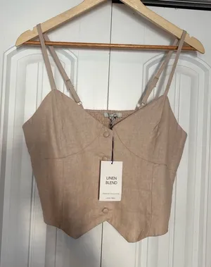 Love Tree Tan Button Front Tank Top‎ Size Large thumbnail 1