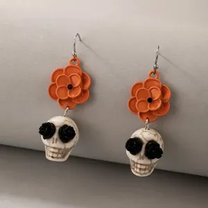 Skull Orange Flower Black Rose Eyes Drop Dangle‎ Earrings Faux Fashion Jewelry thumbnail 6