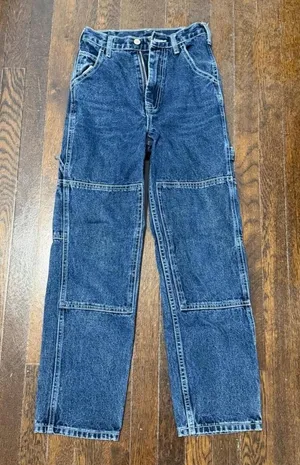 Brandy Melville Carpenter Dark Blue Straight-Leg Double Knee Jeans thumbnail 1