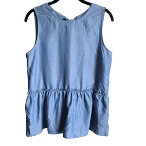 Ann Taylor Chambray Bow Tie Back Peplum Sleeveless Top Blouse Size Small thumbnail 3