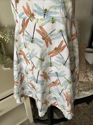 Tom tom white novelty, dragonfly, print, cotton, outdoor mini dress XS thumbnail 3
