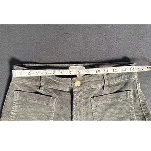 HM Women Olive Green Gray Corduroy High Waist Wide Leg Flare Pocket Pants 8 thumbnail 7