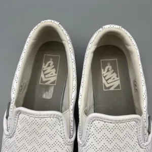 Vans Perforated Leather Shoe Women Size 6.5 White Chevron Asher Slip on Sneakers thumbnail 3