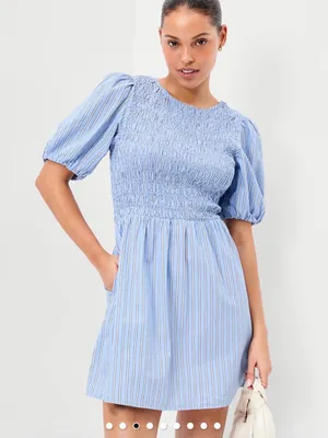 Old Navy Smocked Puff-Sleeve Flare Mini Dress - Light Blue thumbnail 2