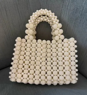 Pearl Beaded Mini Tote - Cream thumbnail 1