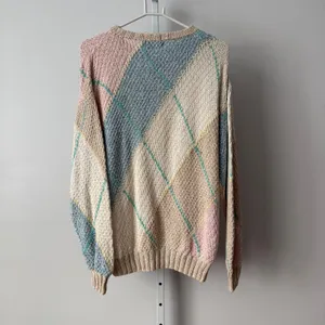 VTG‎ Chaps Ralph Lauren M Pastel Argyle Knit Sweater Linen Preppy Classic thumbnail 5