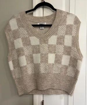 William Rast Beige & Ivory Checker V-Neck Sweater Vest thumbnail 1