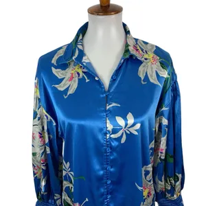 Anthropologie Calligraphie Blouse Small Blue Long Sleeve Boho Resort thumbnail 3
