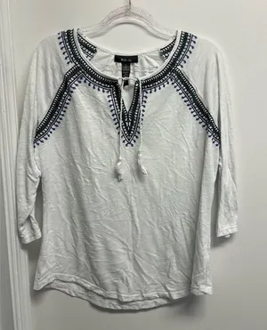 Style & Co. White Tunic with Black Embroidery thumbnail 1