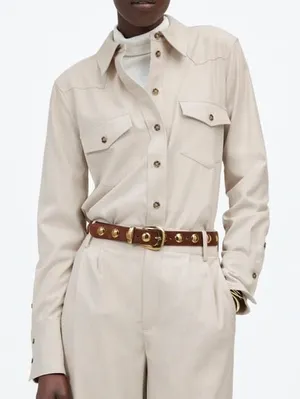 Madewell Womens‎ Size 14 Western Shirt Beige Twill Button Down Flap Pockets thumbnail 1