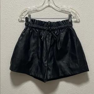 QIANXIZHAN Women's Leather Shorts, Faux High Waisted Wide Leg thumbnail 4