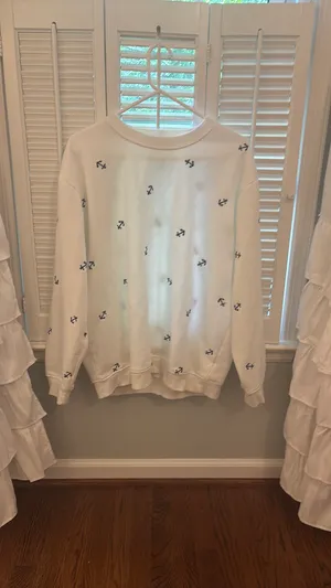 White hoodie with blue anchors on it thumbnail 2