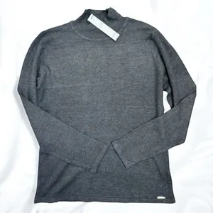 T Tahari Womens Mock Neck Sweater Top Size S Dark Grey Soft Knit Metallic Logo thumbnail 1