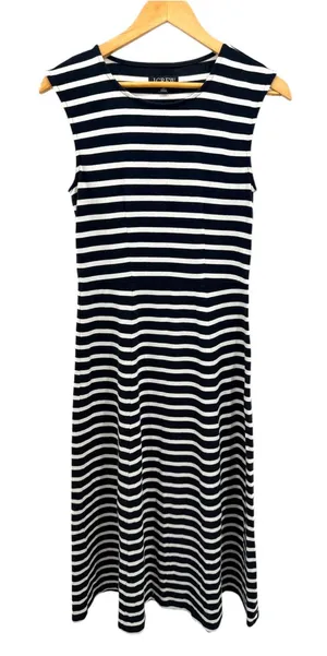 J.Crew XS Black White Striped Sleeveless Cotton A-Line Midi Dress Minimalist thumbnail 1