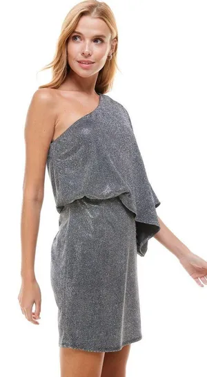 The Clothing Exchange Company | NWOT | Metallic Glitter One Shoulder Dress | L | Black | CD01940 thumbnail 4