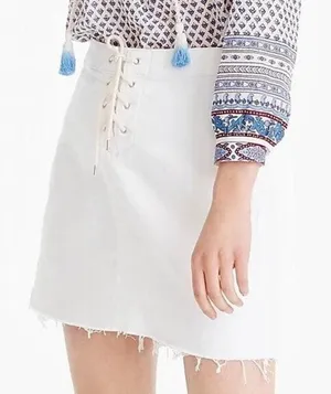 J. Crew White Wash Denim Lace-Up Side-Zip Mini Jean Skirt Women's Size 27 thumbnail 1