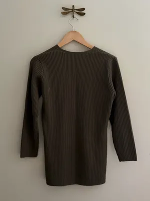 100% Wool Brown Long Ribbed Vintage Cardigan Knit Sweater Small thumbnail 5