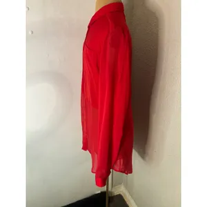 Free People Sheer Button Down Red Blouse M Cherry Girl Boho Coquette Holiday thumbnail 3