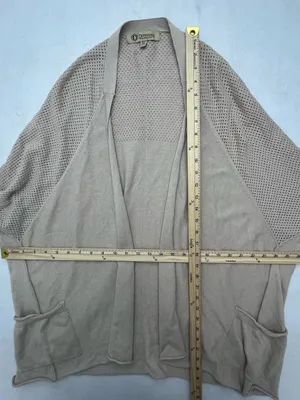 Democracy Beige Angora Blend Open Knit Pocket Draped Open Front Cardigan XL thumbnail 7
