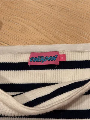 Edikted Navy and White Striped Off-Shoulder Crop Sweater thumbnail 3