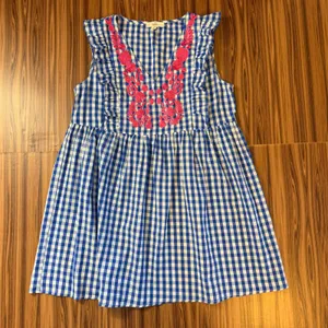 Entro Cottagecore Grandmillennial Blue Gingham Embroidered Ruffle Sleeveless Dress Med thumbnail 1