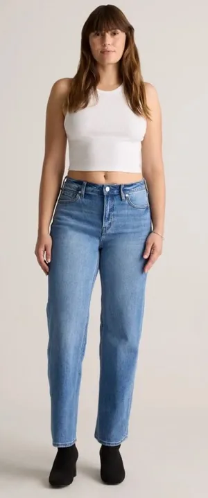 NWOT Quince Bella Stretch Relaxed Straight Jean Sz 29 (28” inseam) Seaside Blue thumbnail 1
